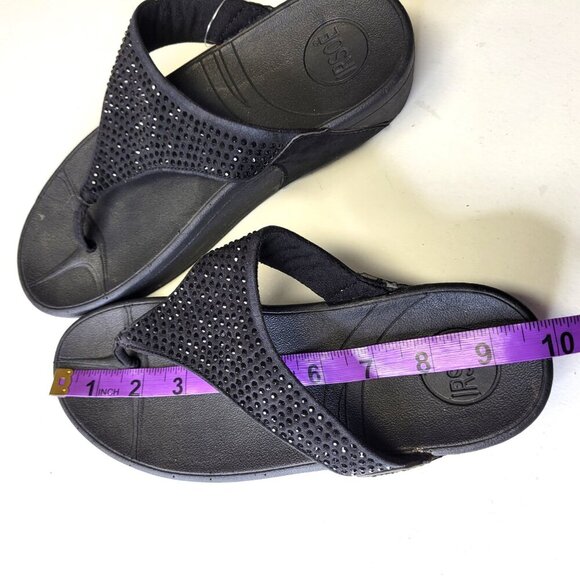 Black Size 8 Gold Crystal Sandals Wedge Heel Arch Support Comfy Flip Flops - Picture 5 of 13